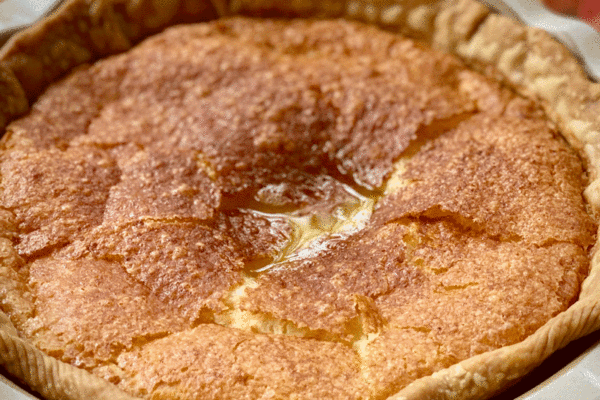 Buttermilk chess pie in a pan