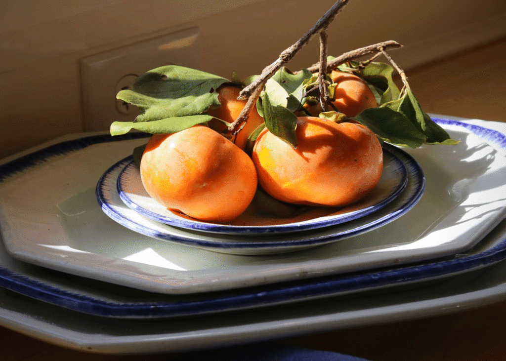 Orange persimmons on a platter