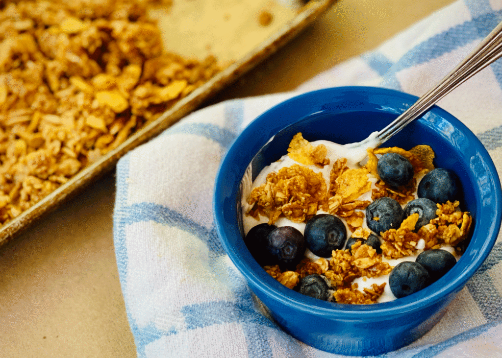 Blue bowl with granola