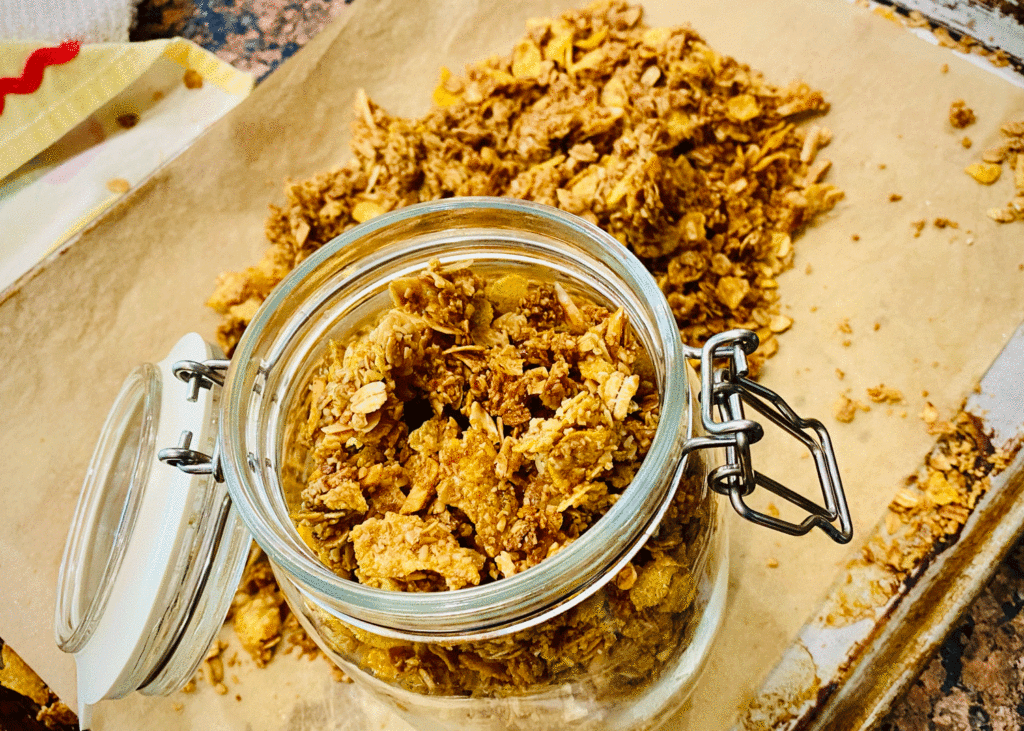 Granola in a glass canning jar