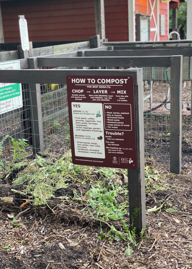 Compost bins at the community garden