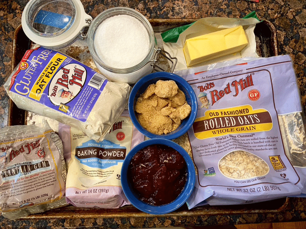 Ingredients for strawberry jam bars