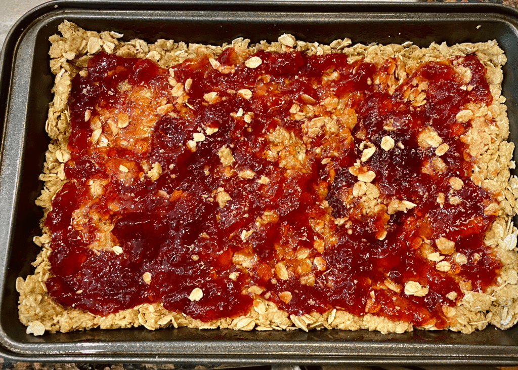 Strawberry jam on shortbread crust