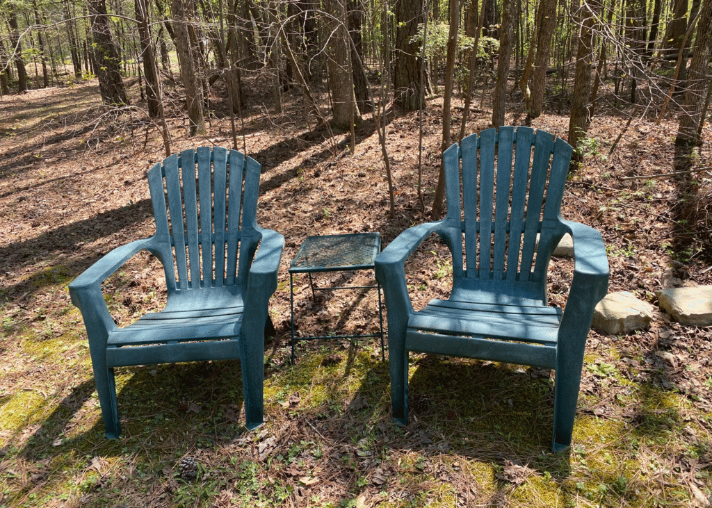 Green plastic patio chairs