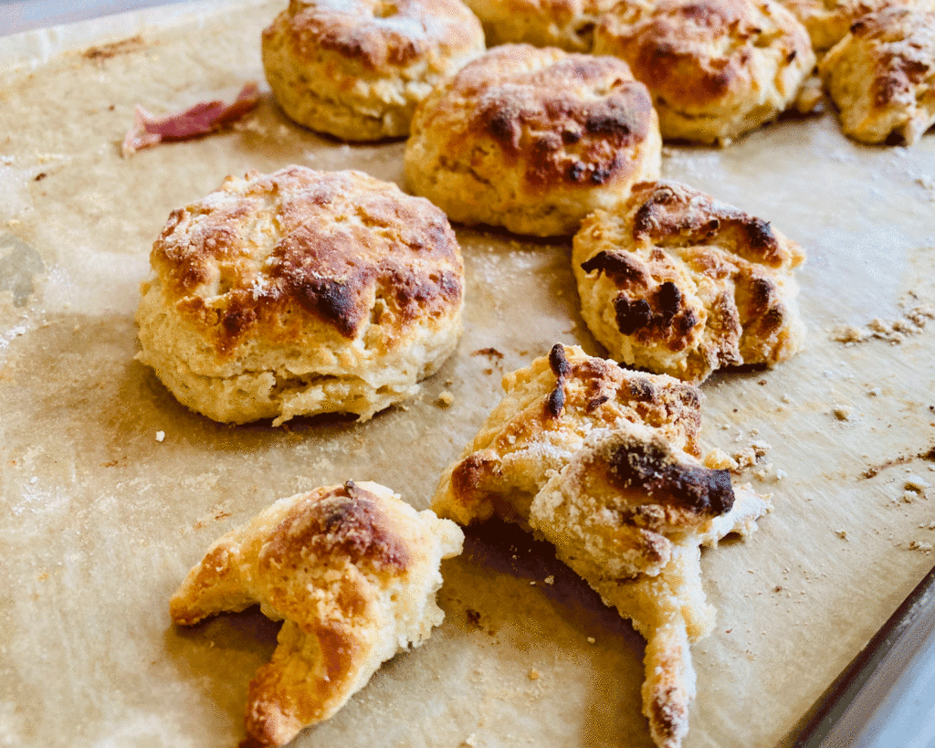 Biscuit bits on a baking sheet | Photo by Lucy Mercer / A Cook and Her Books