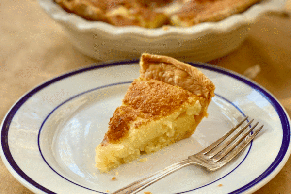Slice of buttermilk chess pie | Photo by Lucy Mercer | A Cook and Her Books