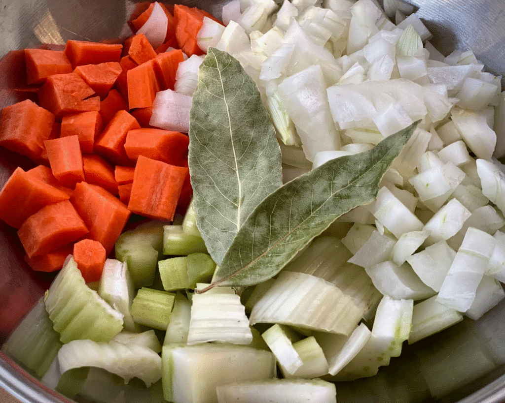 Chopped vegetables for gravy | Photo by Lucy Mercer | A Cook and Her Books