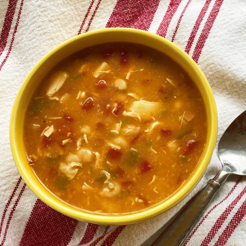 White chicken chili in a bowl | Photo by Lucy Mercer/A Cook and Her Books