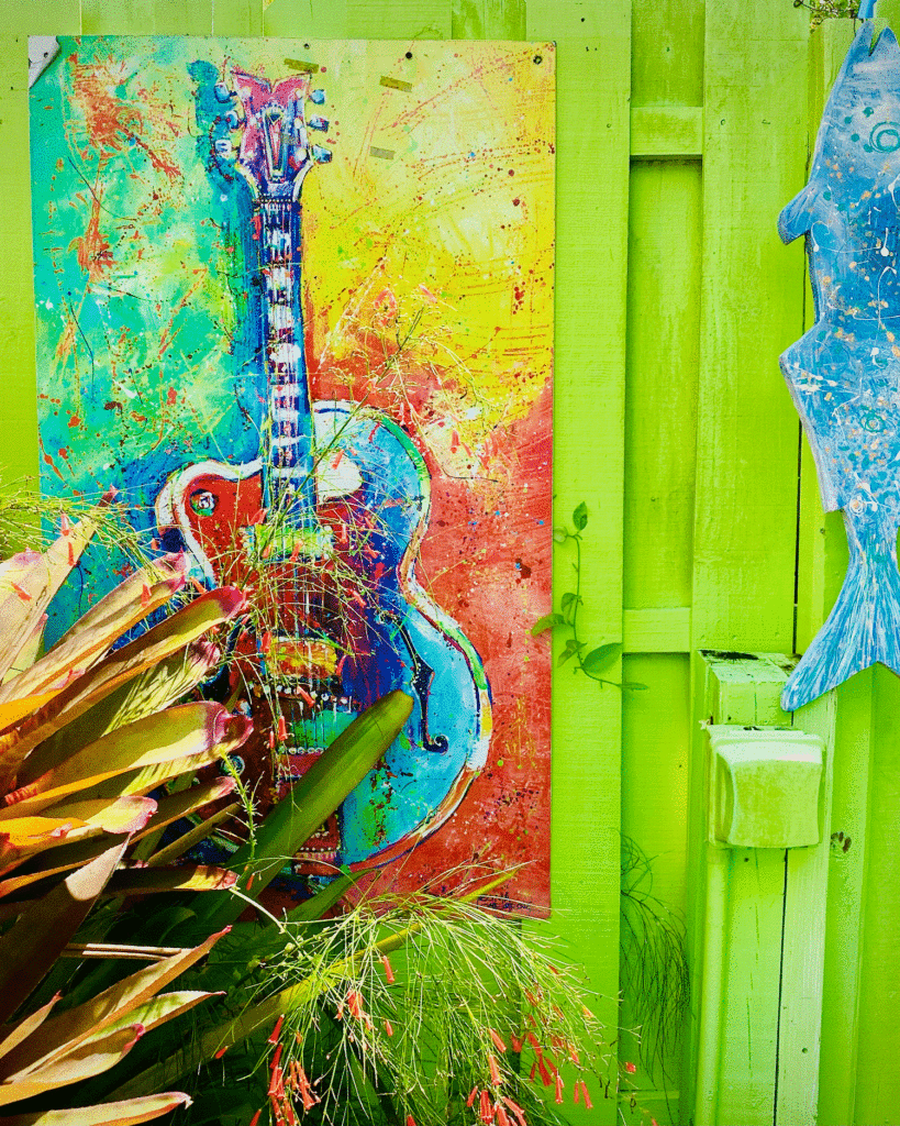 Guitar painting on door | Photo by Lucy Mercer/A Cook and Her Books