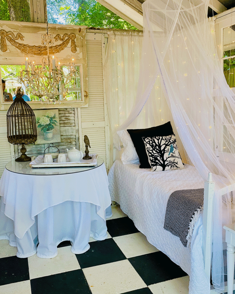 Bed in the she shed. Photo by Lucy Mercer/A Cook and Her Books