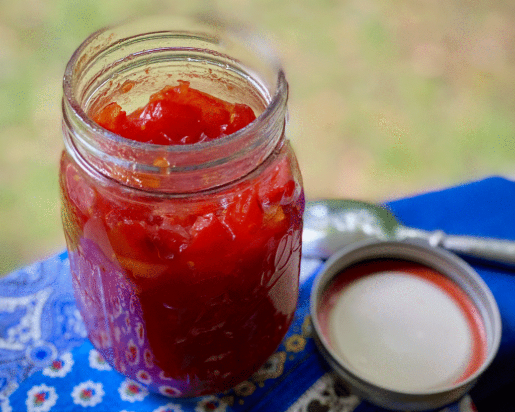 Tomato jam in a jar | Photo by Lucy Mercer/A Cook and Her Books