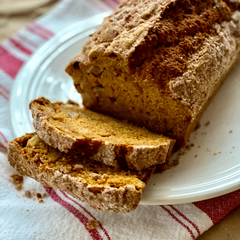Pumpkin apple bread on a plate