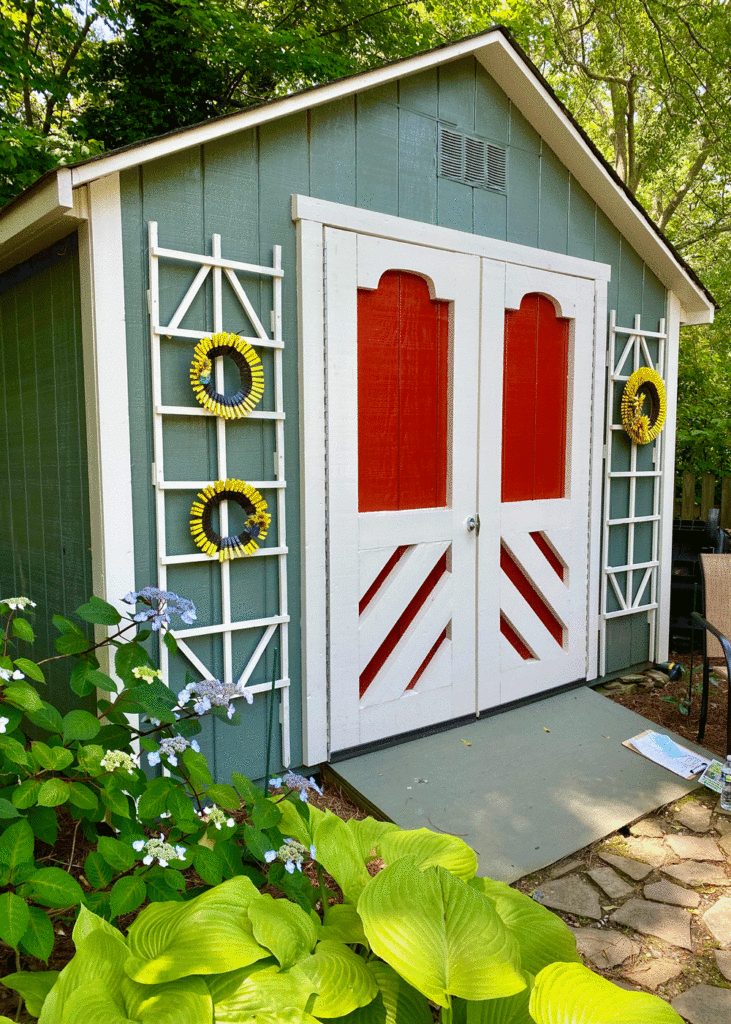 Tool shed in a garden