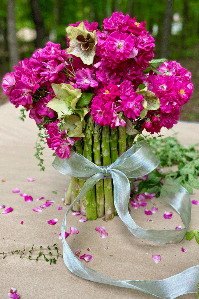 Roses in an asparagus vase