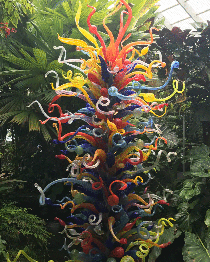 Multi-colored glass chandelier at Fairchild Tropical Botanic Garden