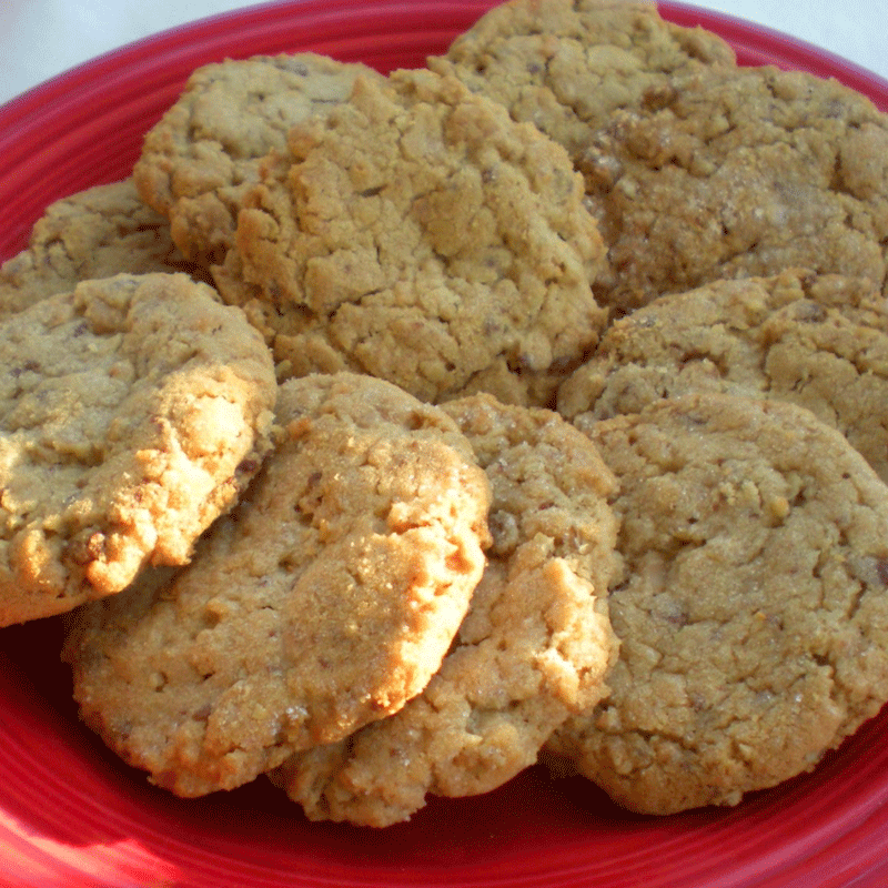 Buttery 100 cookies on a red plate