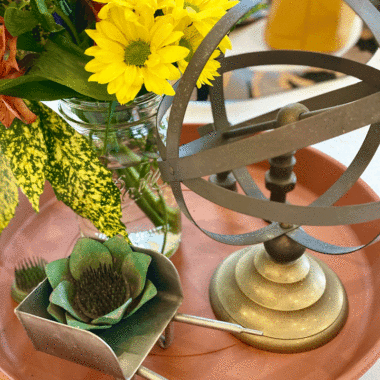 Spring garden centerpiece on a table