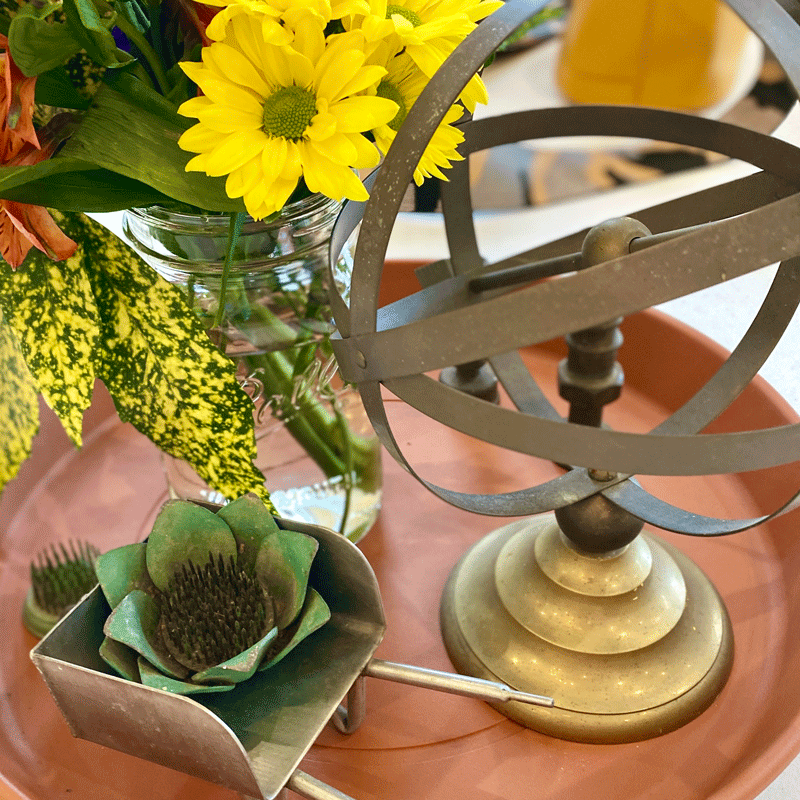 Spring garden centerpiece on a table