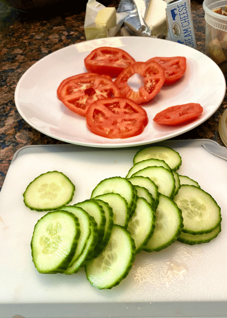 Sliced cucumbers and tomatoes ready for Ukrainian sandwiches