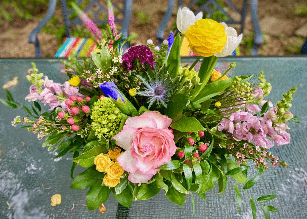 Bouquet of fresh cut flowers on a table