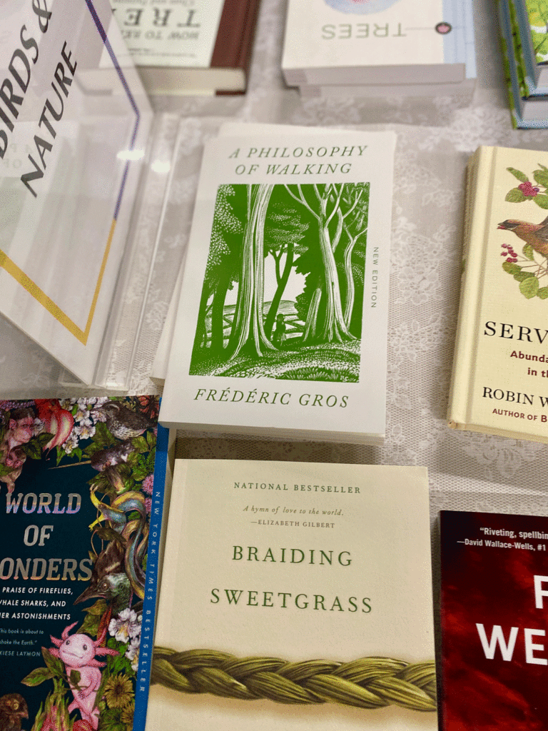 Stack of nature books at Garden Symposium