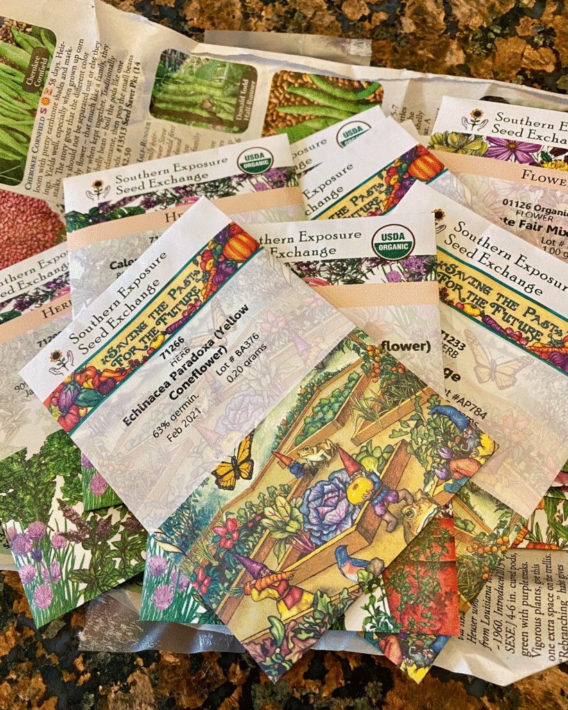 Seed packets on a table