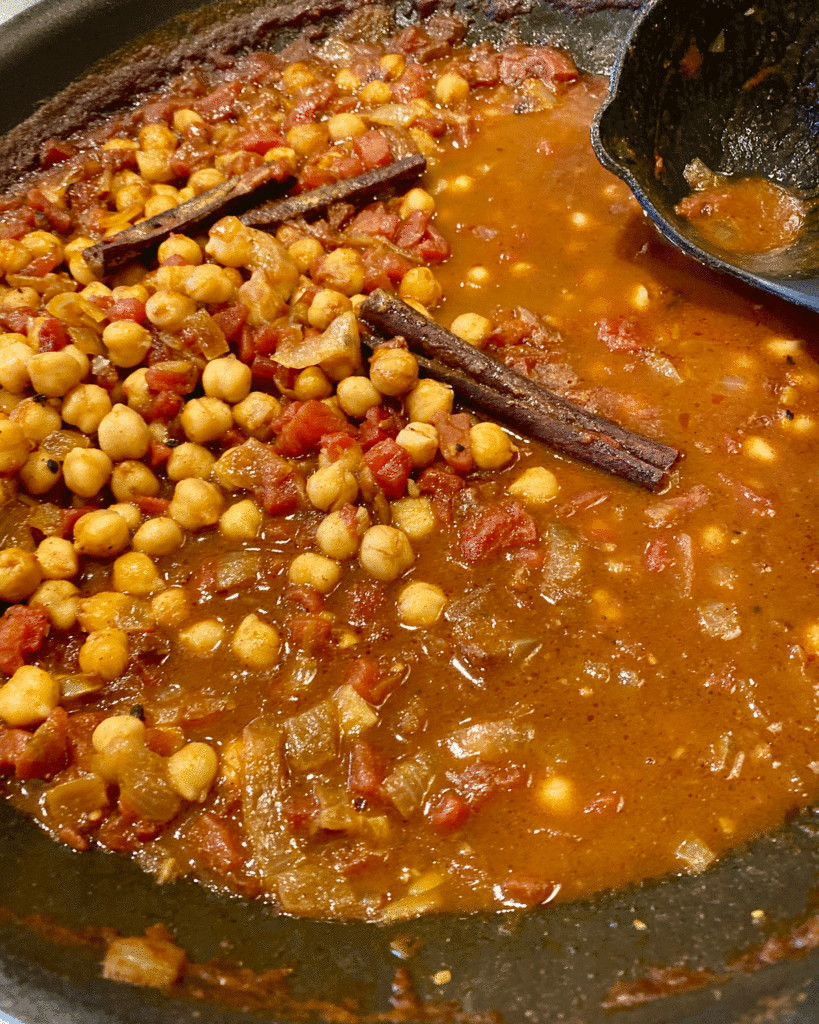 Chickpea curry in a pan